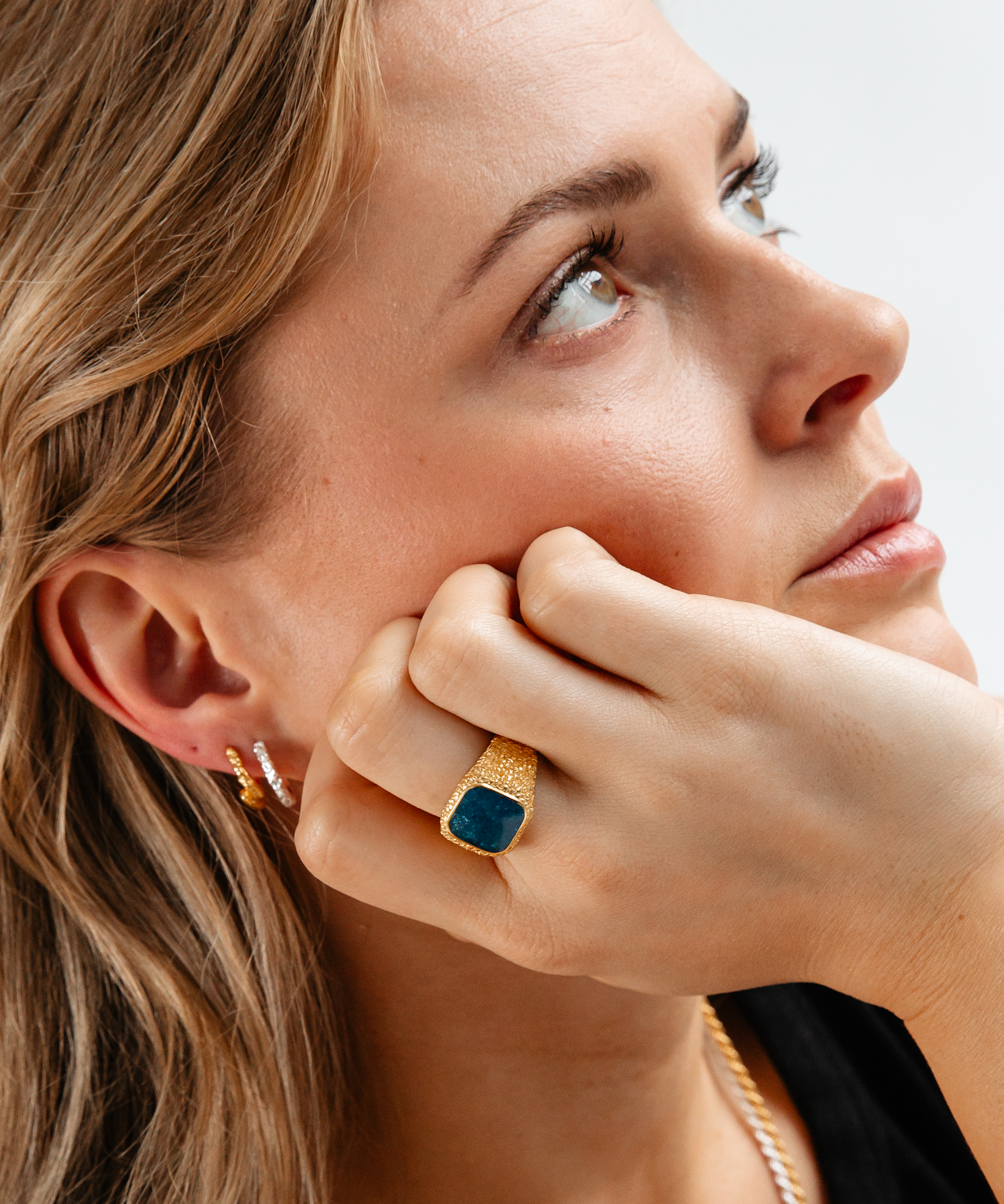 IX Crunchy Cushion Blue Enamel Signet Ring