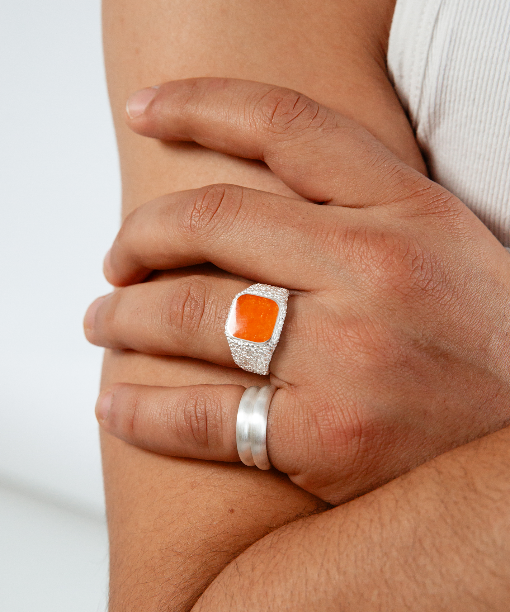 IX Crunchy Cushion Amber Enamel Ring Silver