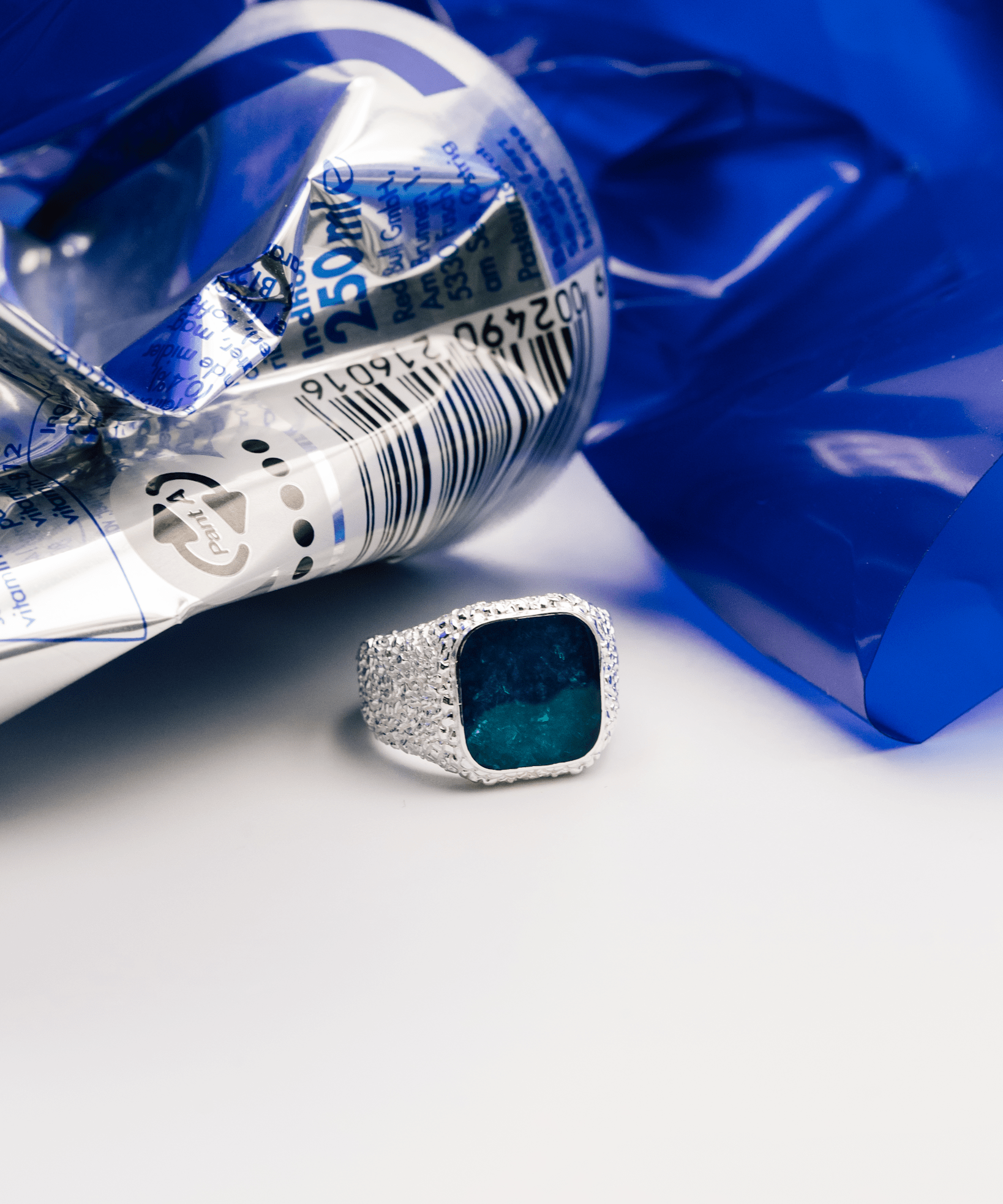 IX Crunchy Cushion Blue Enamel Ring Silver