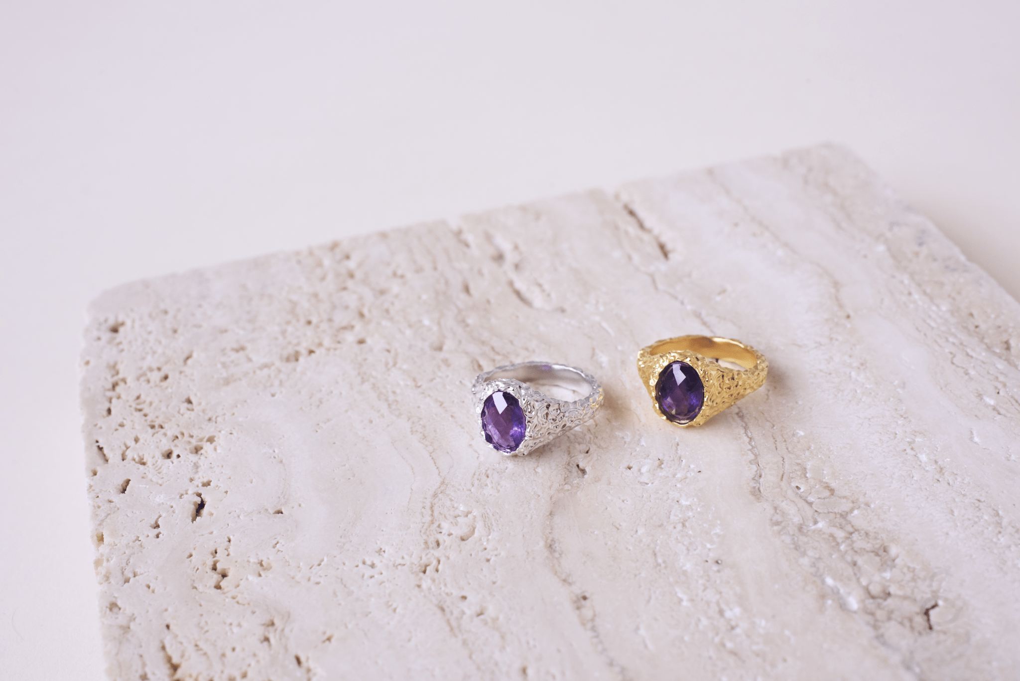IX Crunchy Ornate Amethyst Signet Ring Silver