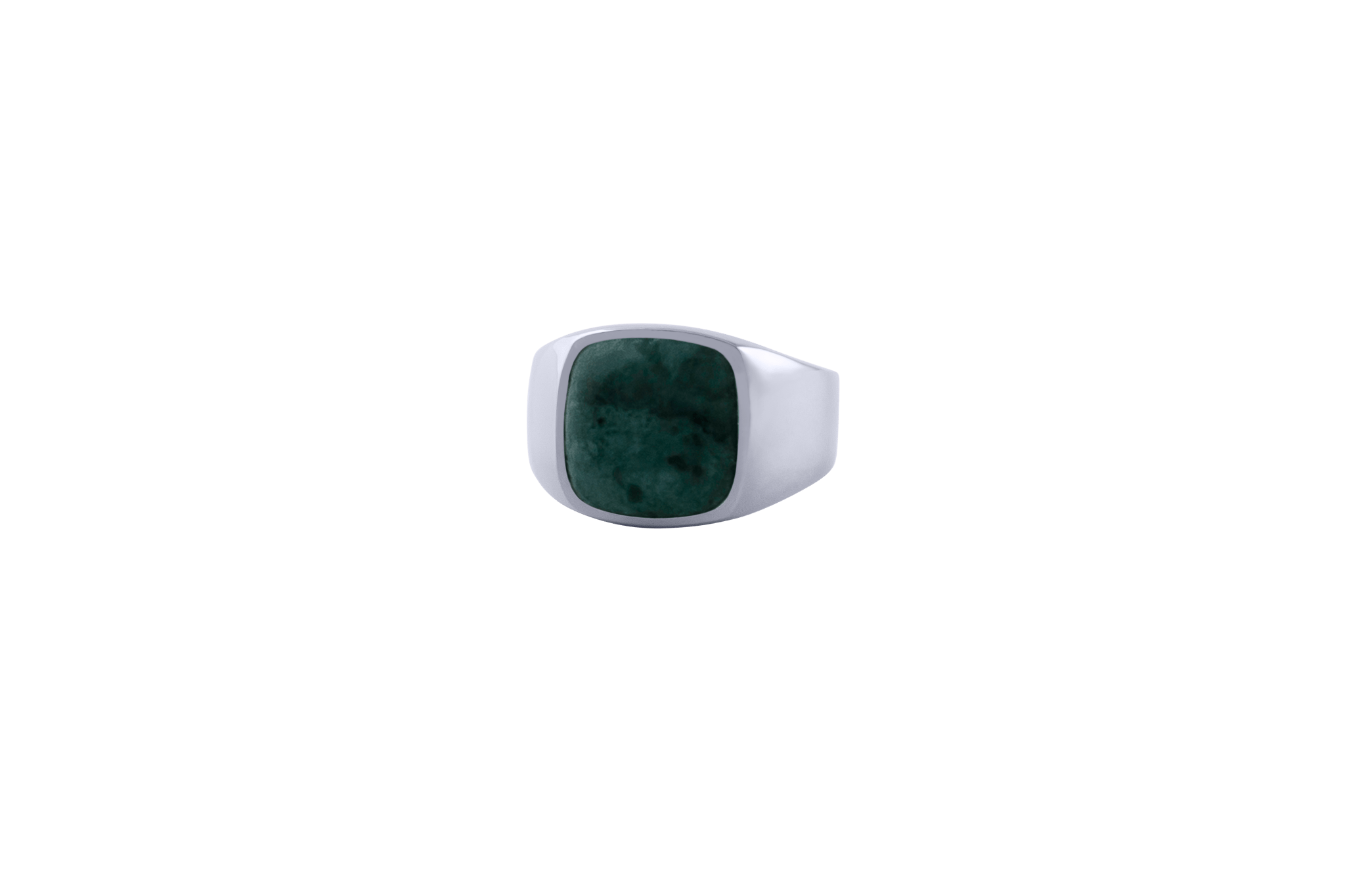 IX Cushion Signet Ring Green Marble Silver