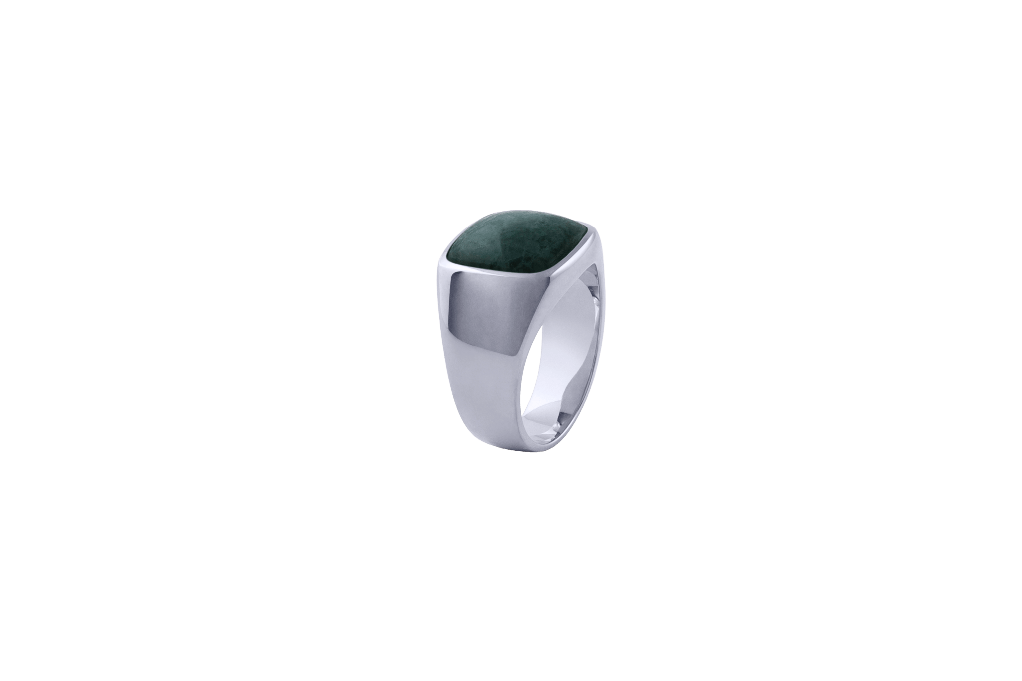 IX Cushion Signet Ring Green Marble Silver