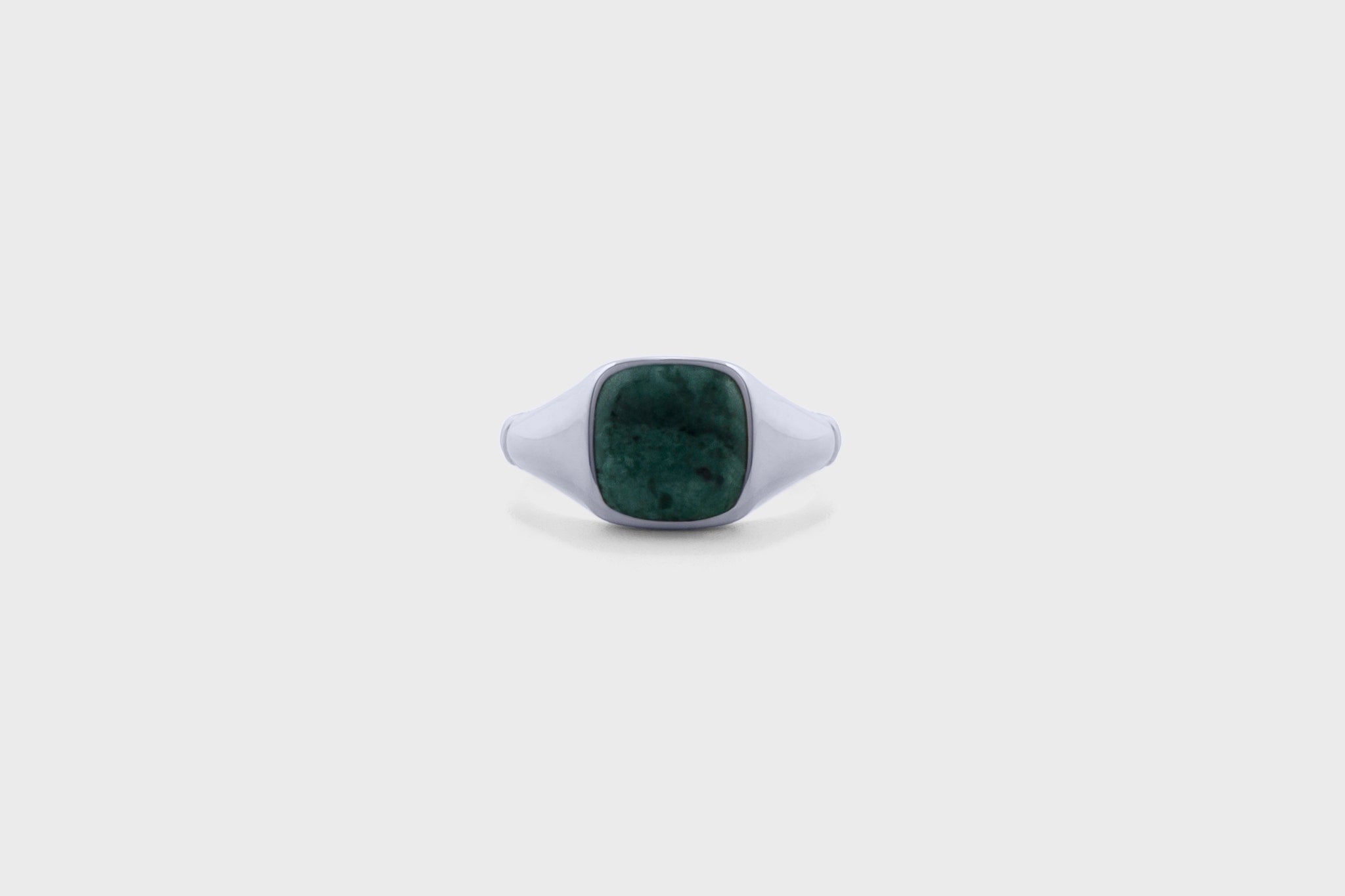 IX Ornate Signet Ring Green Marble Silver