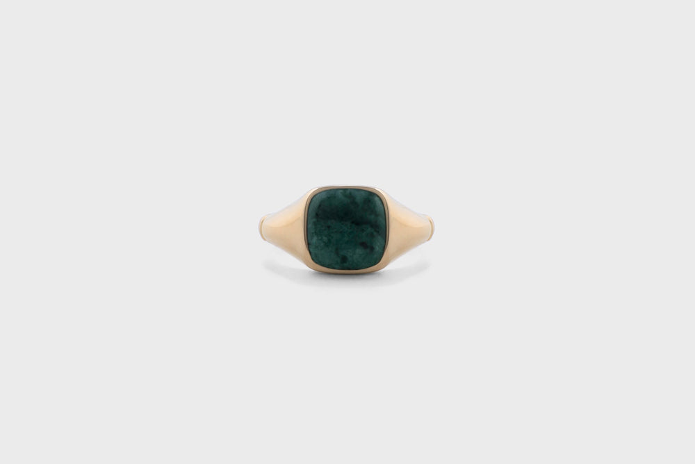 IX Ornate Signet Ring Green Marble